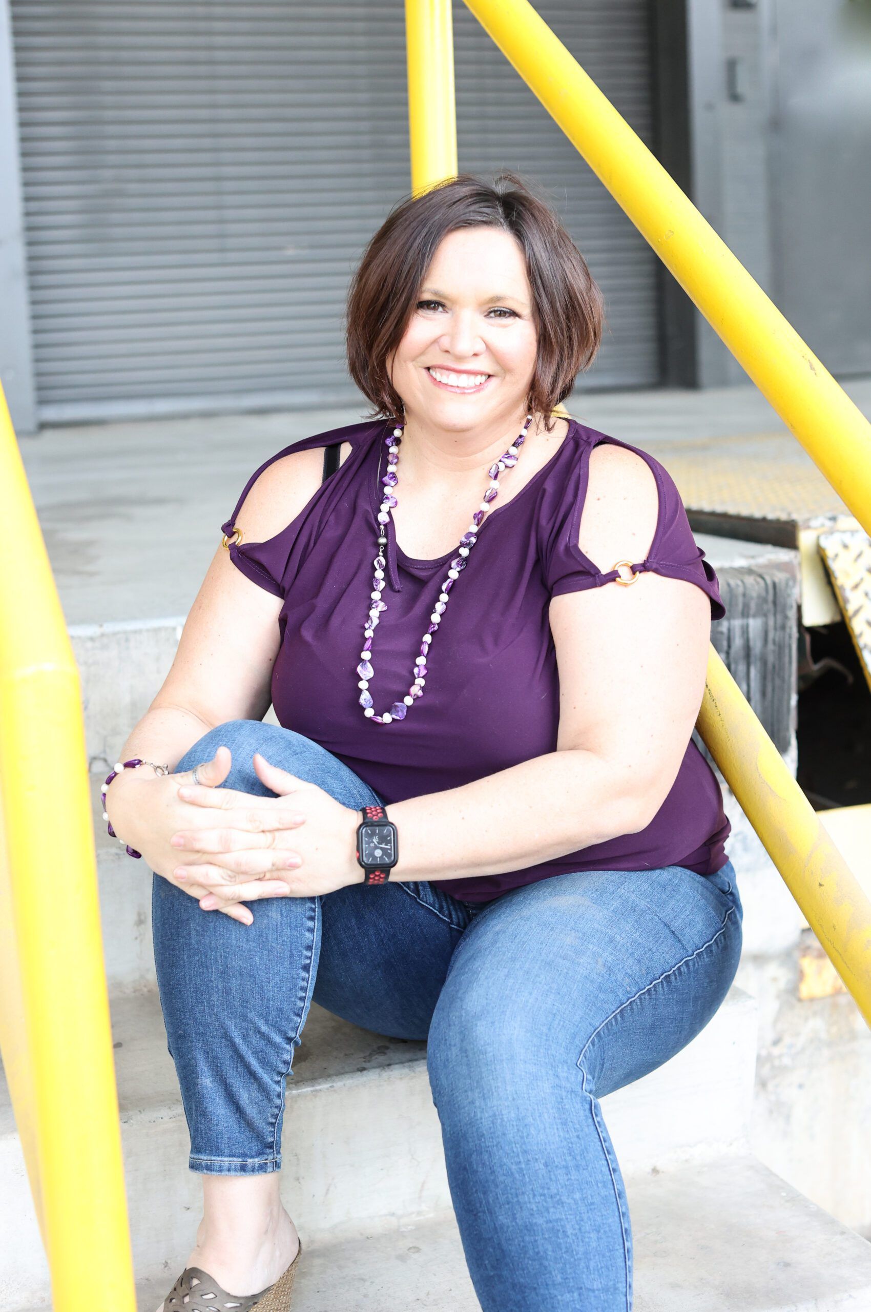 Tanja sitting on stairs